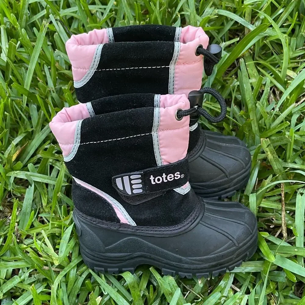 Totes Winter Snow Boots Girls Black Light Pink Waterproof Shell